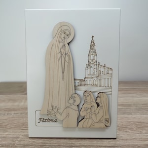 Placa de madera hecha a mano - Santuario de Fátima / Nuestra Señora de Fátima / Los Tres Pastorcitos