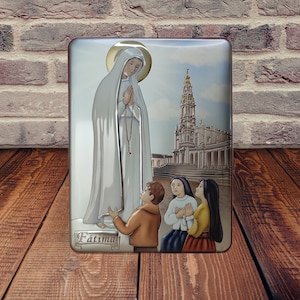 Handpainted Sterling Silver Plaque - Sanctuary of Fatima / Our Lady Fatima / Three Little Shepherds