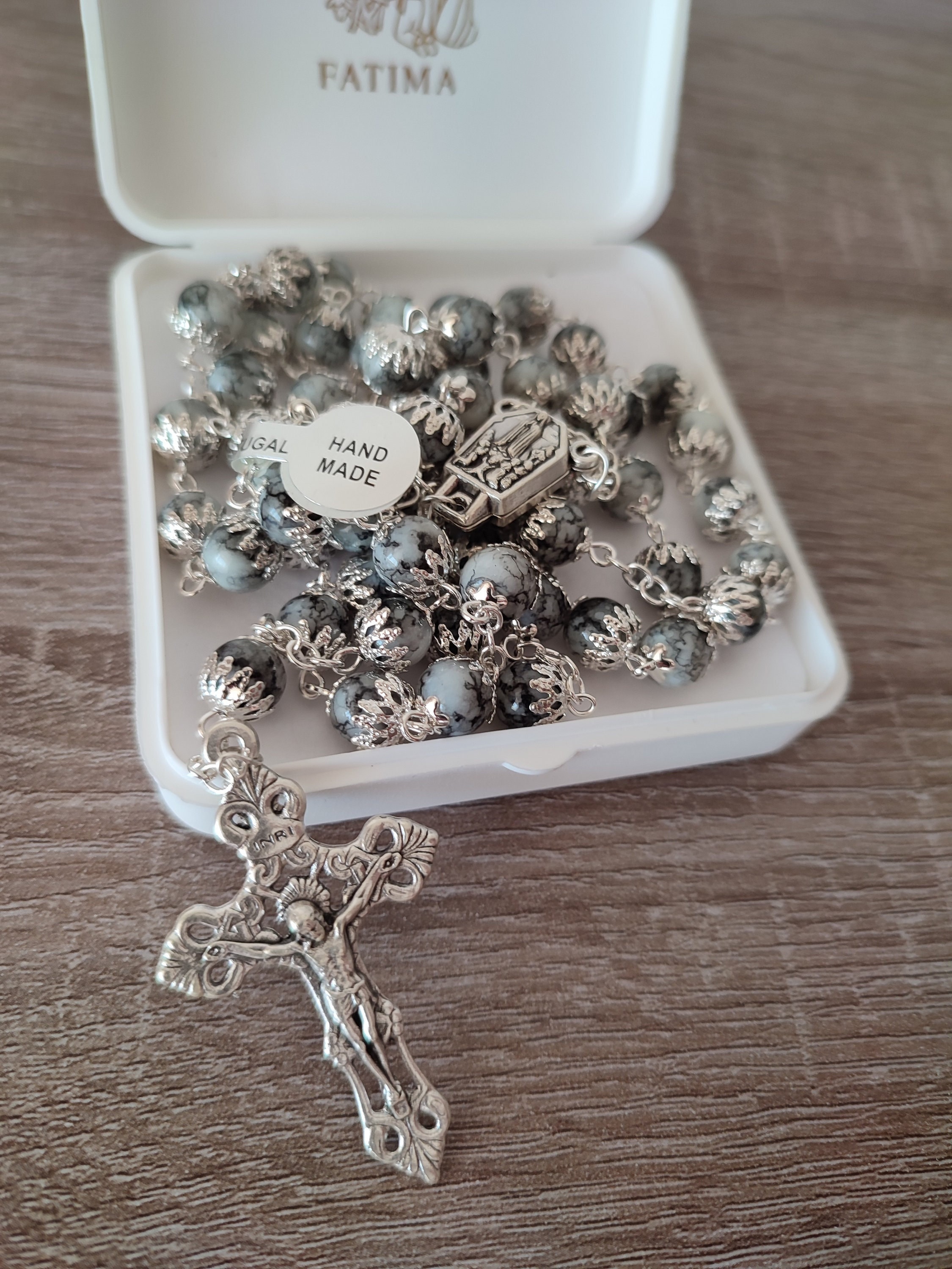 Handmade Glass Rosary | Glass Beads w/ Our Lady Fatima Center