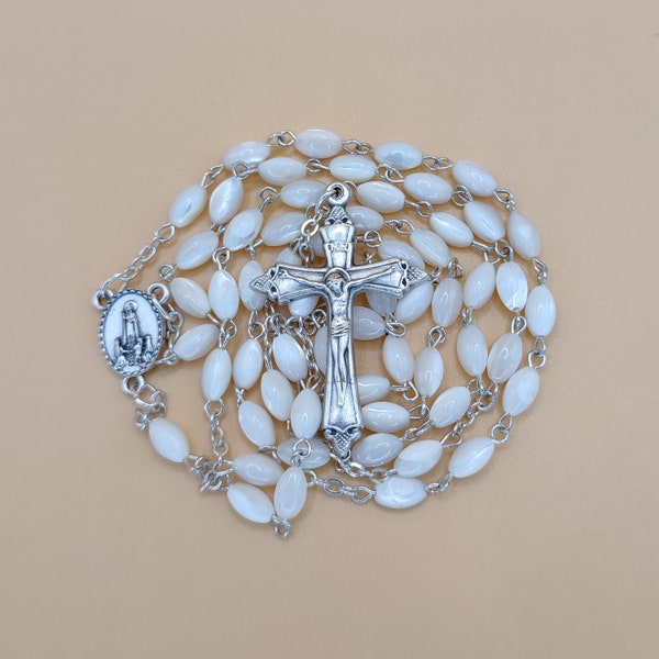 Handgemachter Perlmutt-Rosenkranz | Perlmutt ovale Perlen | Rosenkranz beten | Geschenk
