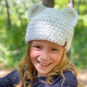 Sara bear ears child and toddler sized hat in sparkling white image 1
