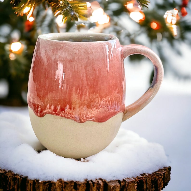 400 ml /14 oz Lovely Sunrise Rose stoneware pottery mug, ombre tea mug. handmade coffee mug with orange and rose image 10