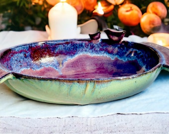 Handmade Oval Shape  Irregular shape ceramic Bowl , Birds feeder, Bread basket with birds