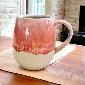 400 ml /14 oz Lovely Sunrise Rose stoneware pottery mug, ombre tea mug. handmade coffee mug with orange and rose image 5