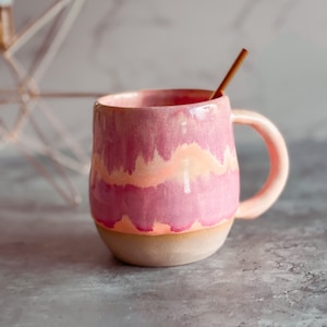 400 ml /14 oz Lovely Sunset Rose stoneware pottery mug, ombre tea mug. handmade coffee mug with orange and rose