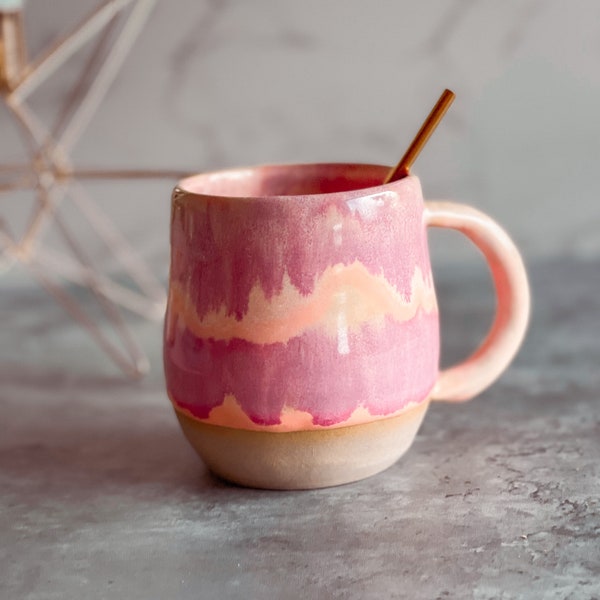 400 ml /14 oz Lovely Sunset Rose stoneware pottery mug, ombre tea mug. handmade coffee mug with orange and rose