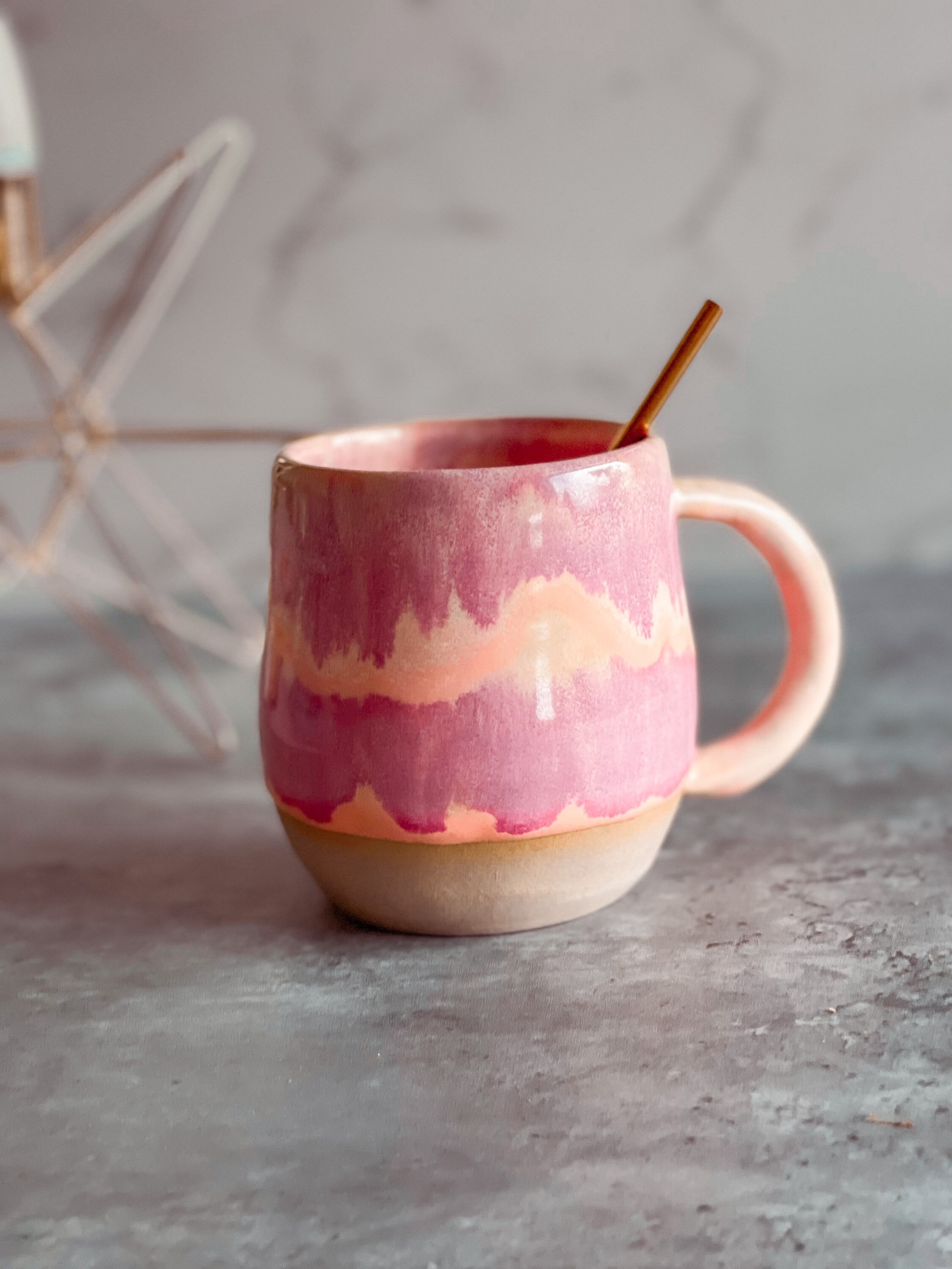 400 ml /14 oz Lovely Sunset Rose stoneware pottery mug, ombre tea mug. handmade coffee mug with orange and rose