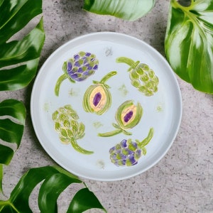 Artichoke serving  plate, ceramic platter handmade, hand painted pottery plates, handmade pottery platter, ceramic plates handmade