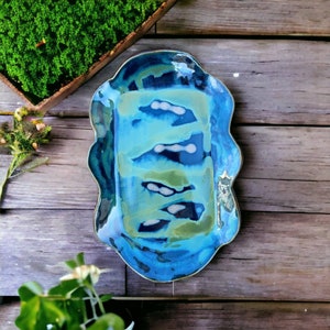 Stoneware serving platter, abstract blue serving platter, handmade serving platter, platter and tray, cheese plate ceramic, pottery platter