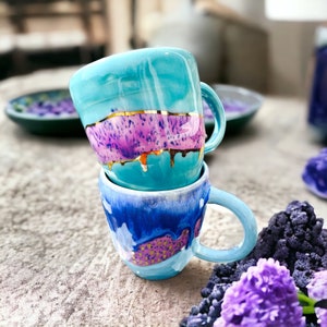 Turquoise ceramic mug, abstract pottery mug, unique handmade mug, artwork mug, clay mug handmade, pottery mug, housewarming gift
