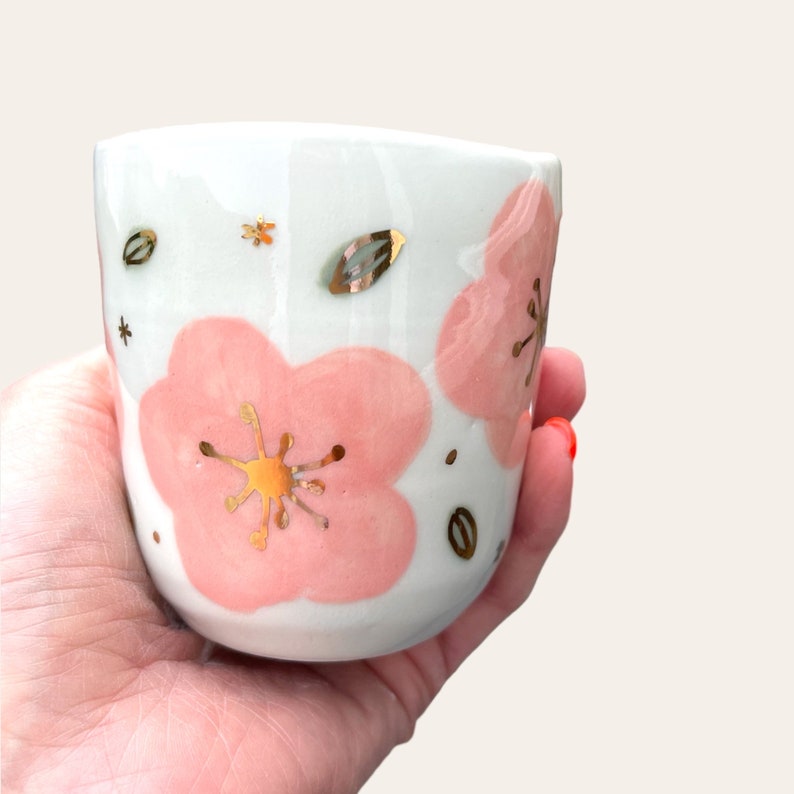 Handmade Porcelain Coffee cup with gold saying , ceramic tumbler, choose an option image 5