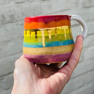 Hand made 24 K Rainbow Coffee  Pottery Mug