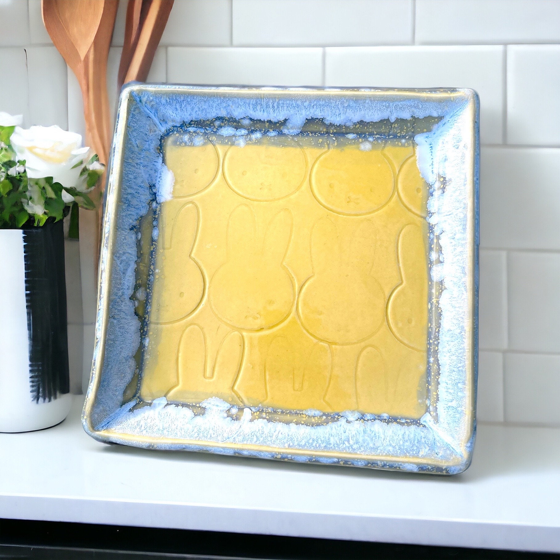 Perfect Handmade Sandwich Plate , Oven Safe Pottery Plate With Bunny