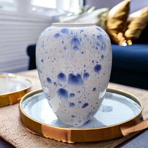 Blue spots vase, ceramic vase handmade pottery for flowers, pottery vase studio, clay vase handmade, minimalist vase, housewarming gift