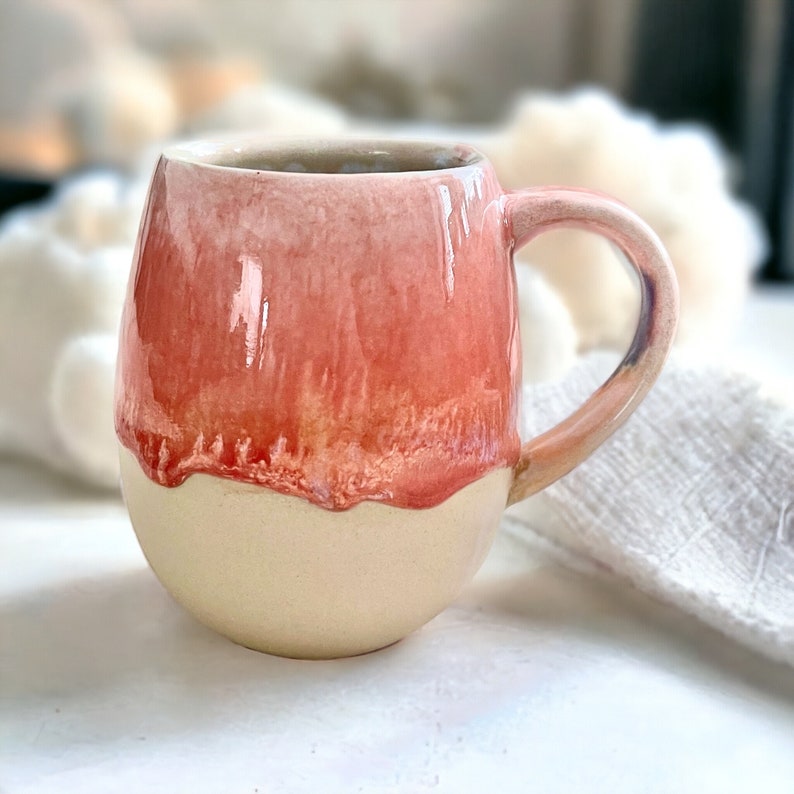 400 ml /14 oz Lovely Sunrise Rose stoneware pottery mug, ombre tea mug. handmade coffee mug with orange and rose image 8