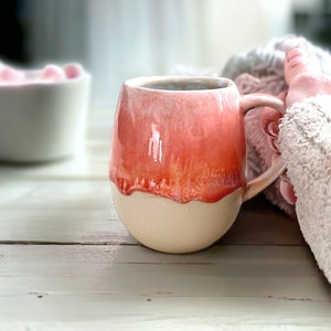 400 ml /14 oz Lovely Sunrise Rose stoneware pottery mug, ombre tea mug. handmade coffee mug with orange and rose image 1