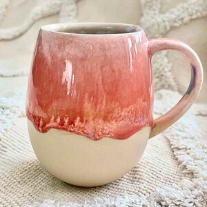 400 ml /14 oz Lovely Sunrise Rose stoneware pottery mug, ombre tea mug. handmade coffee mug with orange and rose image 4