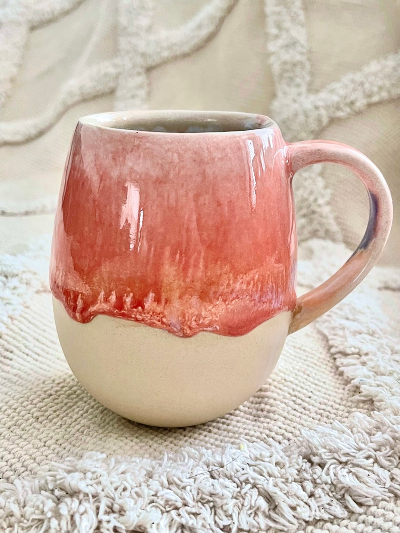 400 ml /14 oz Lovely Sunrise Rose stoneware pottery mug, ombre tea mug. handmade coffee mug with orange and rose image 4