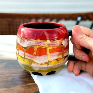 Abstract mug with gold, pottery mug handmade, ceramic mugs, clay mug handpainted, girls mug, handmade gift for women, housewarming gift
