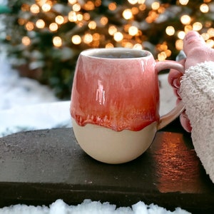 400 ml /14 oz Lovely Sunrise Rose stoneware pottery mug, ombre tea mug. handmade coffee mug with orange and rose image 2