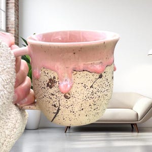 Pink with beige pottery mugs, abstract stoneware mug, ceramic mug handmade pottery, pottery mug gift, girls cute mugs, housewarming gifts