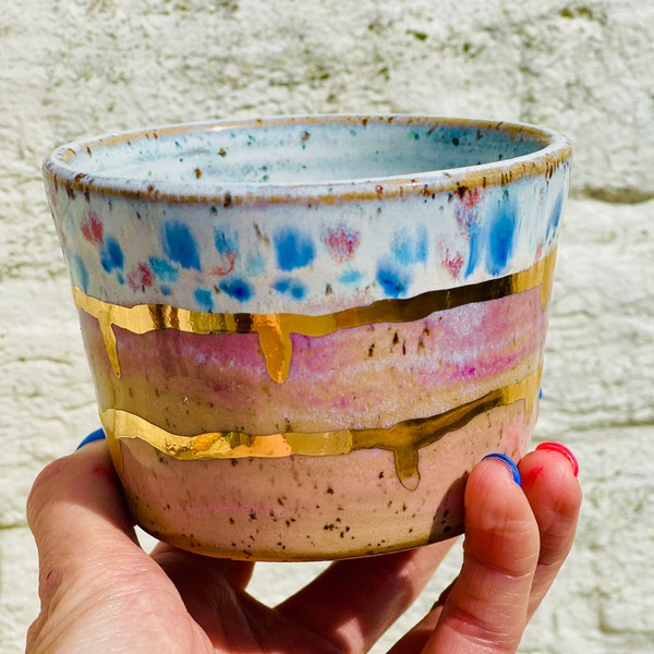 Planter 24 k dripping Gold Speckled pottery