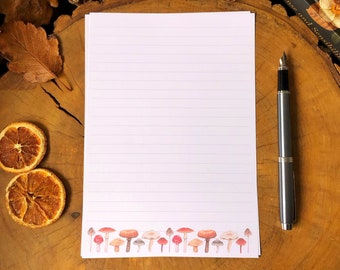 Autumn Mushroom Writing Paper - A4 and A5 sizes, lined and blank, JW letter writing, penpalling