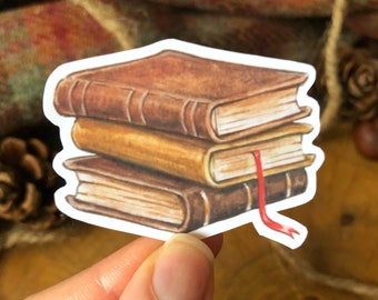 Vintage Books Sticker - Dark Academia, bookish stickers, laptop decal, die-cut sticker, journaling, watercolour illustration, old books