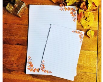 Autumn Leaves Writing Paper - A4 and A5 sizes, lined or blank, JW letter writing, penpalling