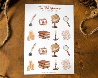 Old Library Sticker Sheet - Dark Academia stickers, journaling stickers, journal decoration, vintage aesthetic, cute sticker sheet
