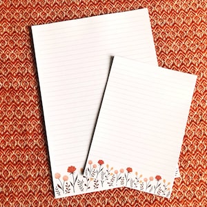 Red Floral Writing Paper: A4/A5, Lined or Blank Notelets