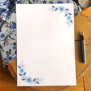 Blue Floral Writing Paper A4 and A5 sizes, lined and blank, JW letter writing, penpalling image 4