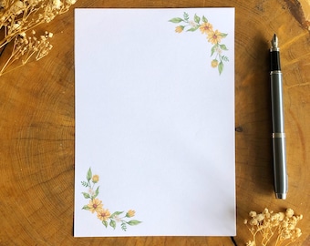 Yellow Floral Writing Paper - Daisies, A4 and A5 sizes, lined and blank, JW letter writing, Penpalling