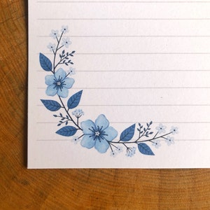 Blue Floral Writing Paper A4 and A5 sizes, lined and blank, JW letter writing, penpalling image 6