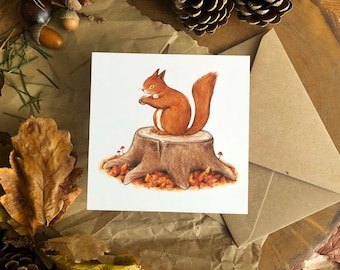 Autumn Squirrel Mini Art Print - Watercolour Painting, Autumn Decor, Nursery Art, Gift Idea, Woodland Art, Nursery Gift, Wall Decor