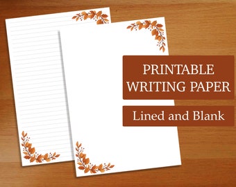 Autumn Leaves Letter Writing Paper Digital Download - JW letter writing, printable writing paper, lined and blank, penpalling