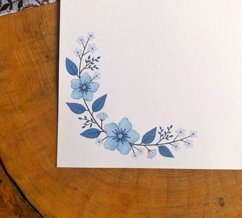 Blue Floral Writing Paper A4 and A5 sizes, lined and blank, JW letter writing, penpalling image 7