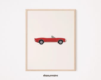 Vintage convertible digital illustration | Retro car art print | Classic auto decor | Vintage wall art | Car lover gift