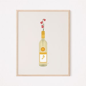White Wine x Flower | Bar Cart | Bar Art | Digital Downloads | Home Decor | Rose | Wine | Kitchen Art | Bottle Art | Wine Bottle | Sangria