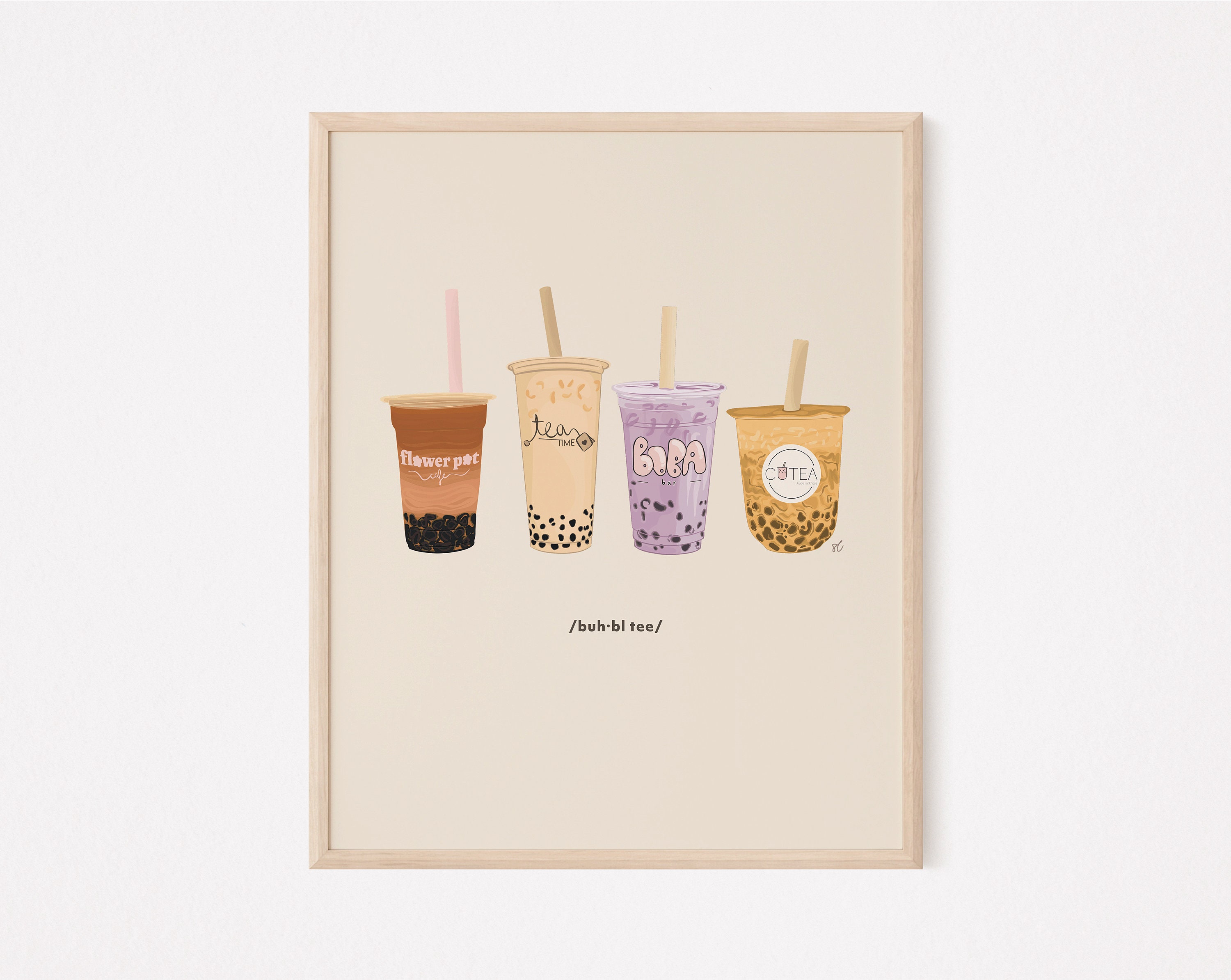 Neutral Bubble Tea Wall Décor - Modern Boba Tea Artwork - Printable ...