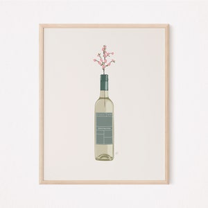 White Wine x Flower | Bar Cart | Bar Art | Digital Downloads | Home Decor | Rose | Wine | Kitchen Art | Bottle Art | Wine Bottle | Sangria