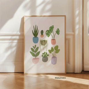 Kamerplantposter | Potplanten | Kamerplanten | Plantenliefhebber cadeau | Digitale download | Minimale plantenillustratiekunstwerken | Boho-planten
