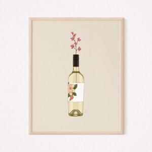 White Wine x Flower | Bar Cart | Bar Art | Digital Downloads | Home Decor | Rose | Pink Wine | Kitchen Art | Bottle Art | Wine Bottle