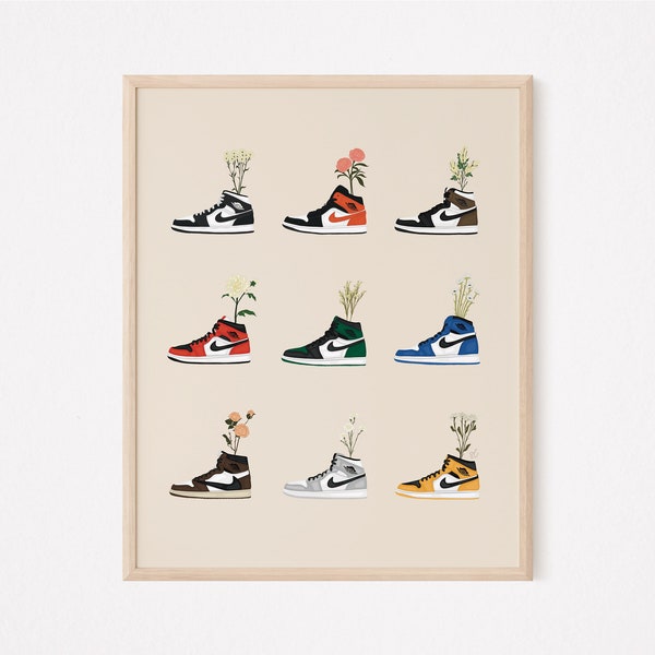 Sneaker X Flower digitale illustratie | Bloemenschopprint | Sneakerkunst voor het moderne huis | Digitale illustratie voor sneakerheads | Dunken