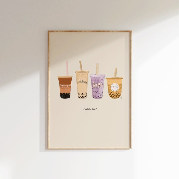 Neutral Bubble Tea Wall Décor - Modern Boba Tea Artwork - Printable Bubble Tea Poster for Home or Office - Last Minute Gift Idea