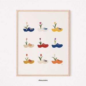 DUTCH KLOMPEN X TULIP Illustration numérique | Impression d'art des Pays-Bas | Décoration hollandaise | Art de la Frise | Oeuvre d'art de tulipe hollandaise | Accueil néerlandais
