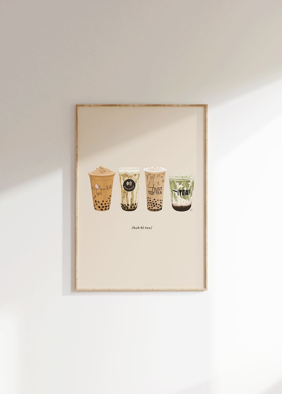 Trendy Boba Tea Print Set - Set of Three Boba Tea Illustrations for Modern Wall Decor - Unique Bubble Tea Gift Idea