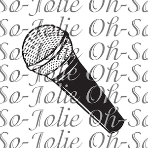 May include: A black and white illustration of a microphone on a white background with the text "Oh-So-Jolie" repeated in a pattern.