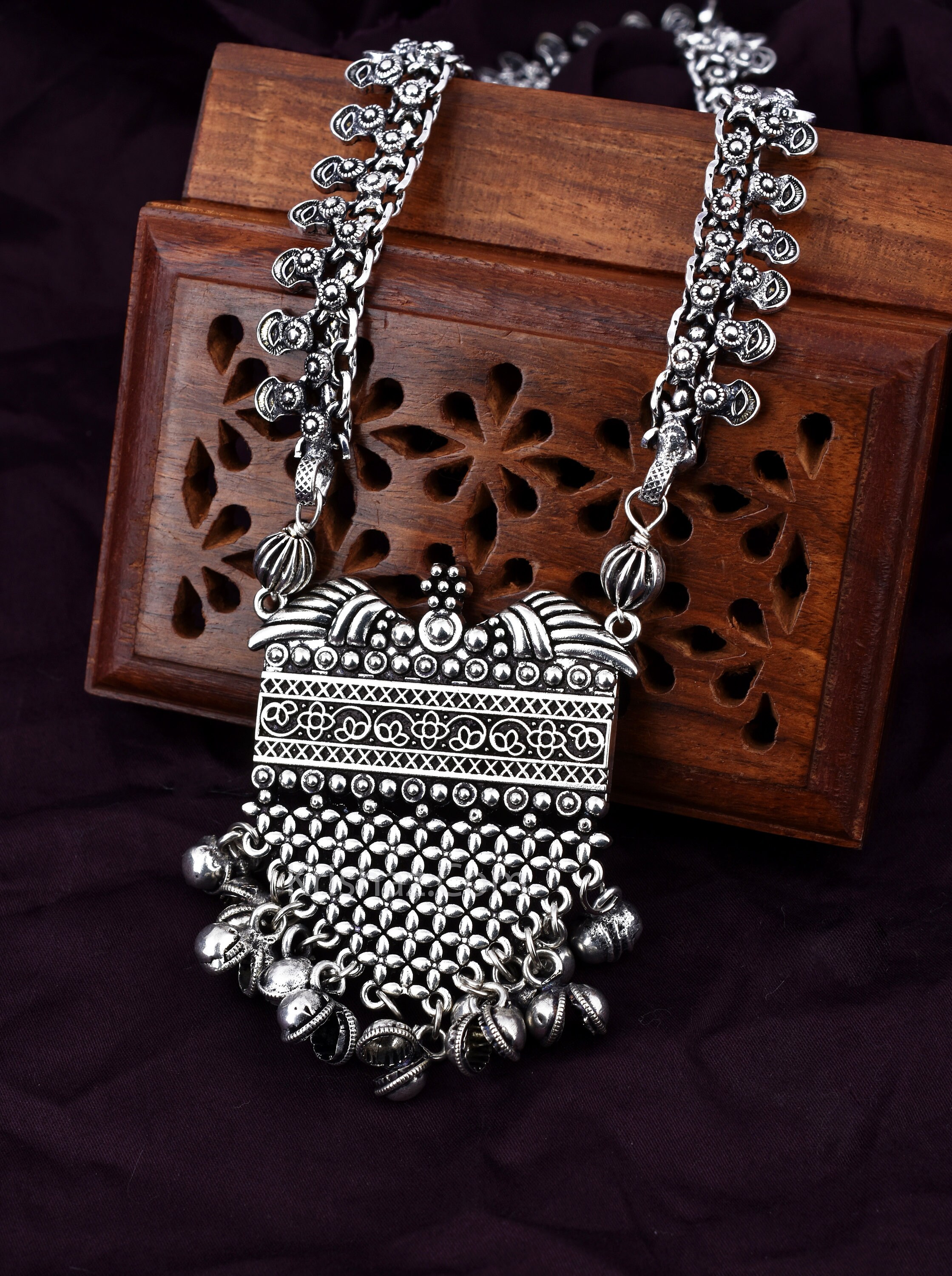 Designer Kolhapuri Oxidized Silver Long 