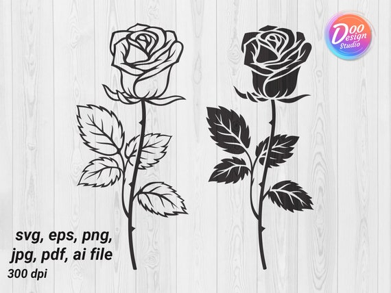 Black and White Flower CLIPART Bundle Free PNG, Flower Stem SVG Free, Simple Rose with Stem Cut Out Transparent, Plant Leaves Floral Cutting  Outline Graphic Design Images, Teesvg